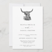 Invitation Western Rustic Pampas Grass Boho Cow skull Wedding (Devant)