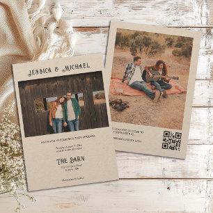 Invitation Western Rustic Photo avec code QR Papier Kraft