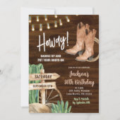 Invitation Western Rustic Wood Cowboy Homme Anniversaire (Devant)