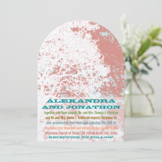 Invitation Western Saddle Forest Birch Coral Mariage Turquois (Debout devant)
