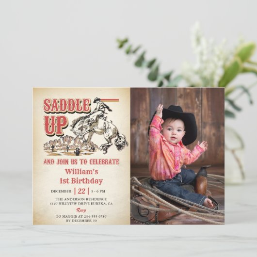Invitation Western Saddle Up Et Rejoignez-Nous Pour Anniversa (Debout devant)