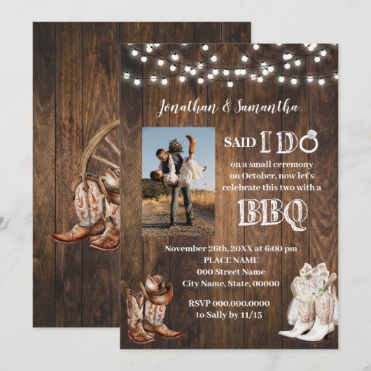 Invitation Western Said I do BBQ After Country Wedding (Devant / Derrière)