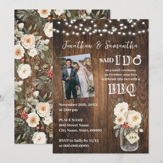Invitation Western Said I do BBQ after Wedding Winter Floral (Devant / Derrière)