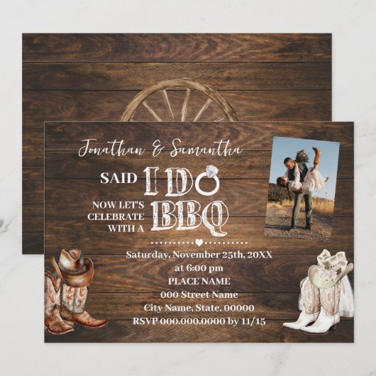 Invitation Western Said I do BBQ Elopement après Mariage (Devant / Derrière)