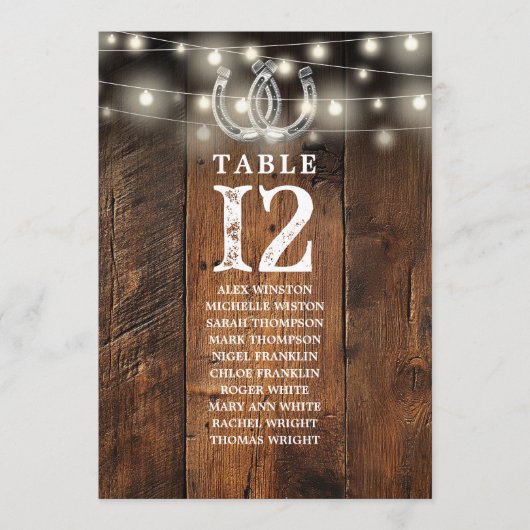Invitation Western String Lights Table Number Seating Chart (Devant)