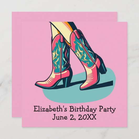 Invitation Western Thème Cowgirl Boots Fille fête d'anniversa (Devant / Derrière)
