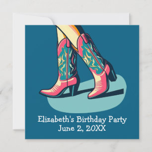 Invitation Western Thème Cowgirl Boots Fille fête d'anniversa