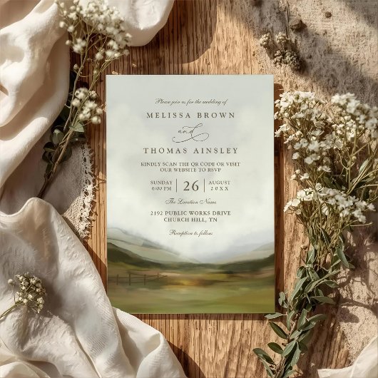Invitation Western Valley Rustic Elegant QR Code Wedding