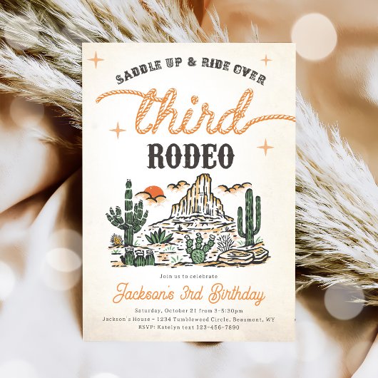 Invitation Western Vintage Desert Cowboy 3e anniversaire