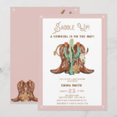 Invitation Western Watercolor Baby Girl Douche (Devant / Derrière)