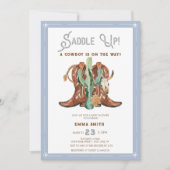 Invitation Western Watercolor Photo Baby Boy Douche (Devant)
