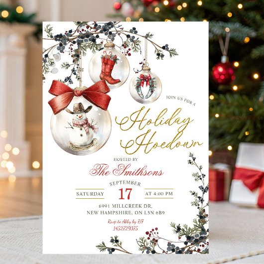 Invitation Western Winter Baubles Holiday Hoedown Party