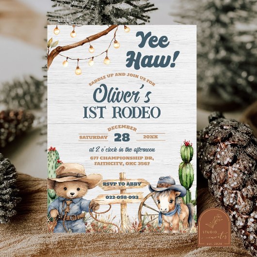 Invitation Western Yeehaw Bear Cowboy Premier Rodéo Anniversa