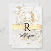 Invitation Wh/Gold Marbre, do-it-yourself Nom noir Monogramme (Devant)