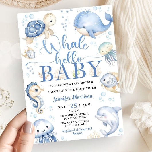 Invitation Whale Baby Shower Boy Blue Ocean
