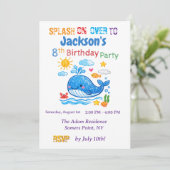Invitation Whale Summer Birthday Inivitation Card  (Debout devant)