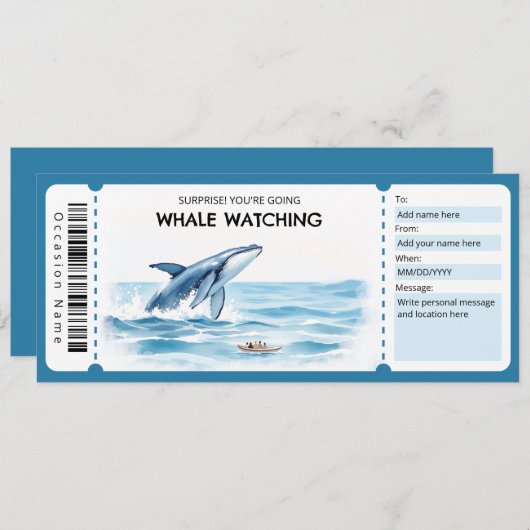 Invitation Whale Watching Gift Certificate (Devant / Derrière)