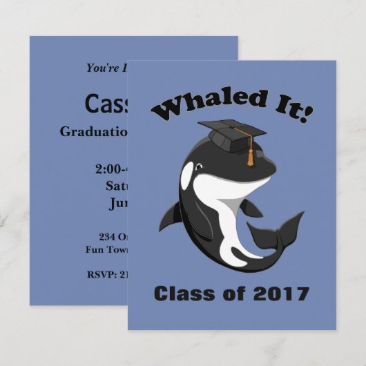 Invitation Whaled It Class of 2017 Cute Orca Killer Whale (Devant / Derrière)