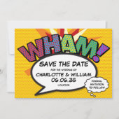 Invitation WHAM Enregistrer la date Fun Retro Comic Book Pop (Devant)