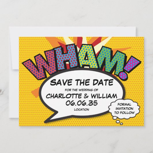 Invitation WHAM Enregistrer la date Fun Retro Comic Book Pop (Devant)