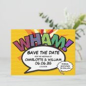 Invitation WHAM Enregistrer la date Fun Retro Comic Book Pop  (Debout devant)