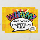 Invitation WHAM Enregistrer la date Fun Retro Comic Book Pop  (Devant / Derrière)