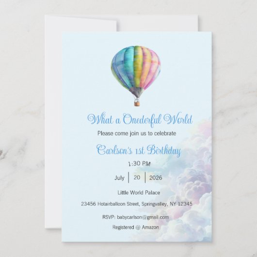 Invitation What a Onederful World Invitation, 1st Birthday (Devant)