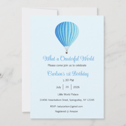 Invitation What a Onederful World Invitation, 1st Birthday (Devant)