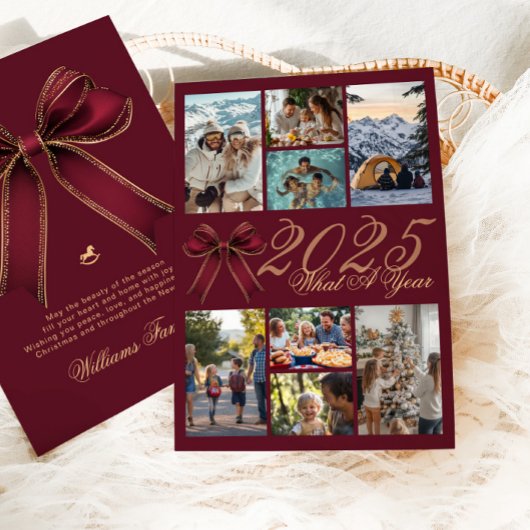 Invitation What A Year Photo Collage Christmas Bow Holiday