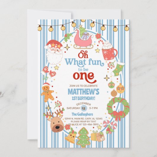 Invitation What fun to be One boy 1st birthday invite. (Devant)