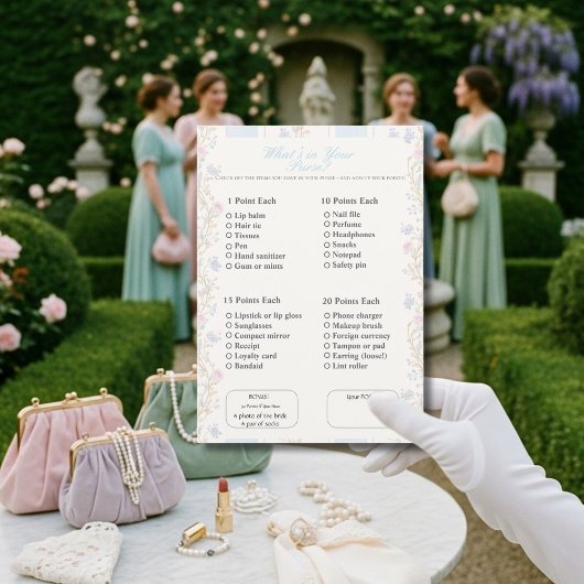 Invitation What’s in Your Purse? Romantic Floral Game