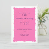 Invitation Whimiscal Purple and Pink 5th Birthday Party (Debout devant)