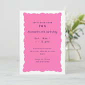 Invitation Whimiscal Purple and Pink 6th Birthday Party (Debout devant)