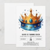 Invitation Whimsable Editable Prince Crown Anniversaire (Devant / Derrière)