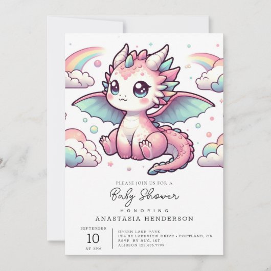 Invitation Whimsal Fairytale Baby shower Dragon (Devant)