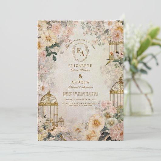 Invitation Whimschant Oiseau Élégance rustique (Debout devant)