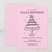 Invitation Whimsday Cake Doodle mignon fête personnalisée (Devant / Derrière)