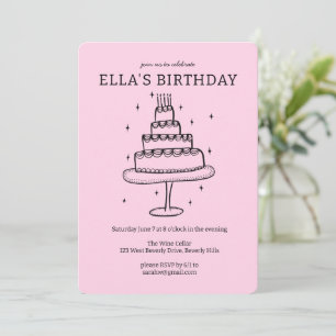 Invitation Whimsday Cake Doodle mignon fête personnalisée
