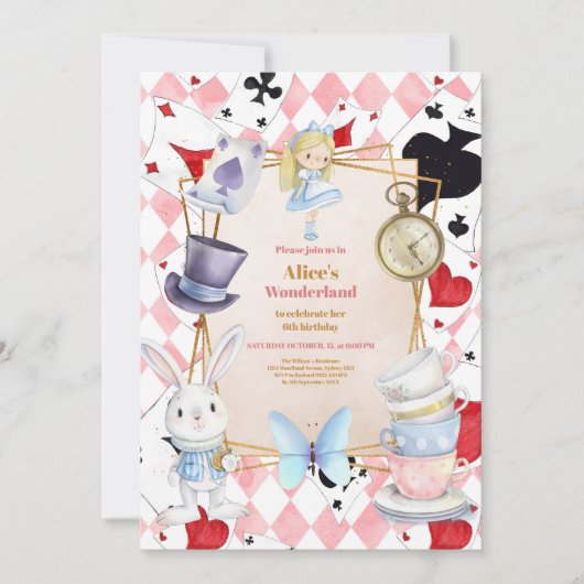 Invitation Whimsical Alice in Wonderland fête d'anniversaire (Devant)