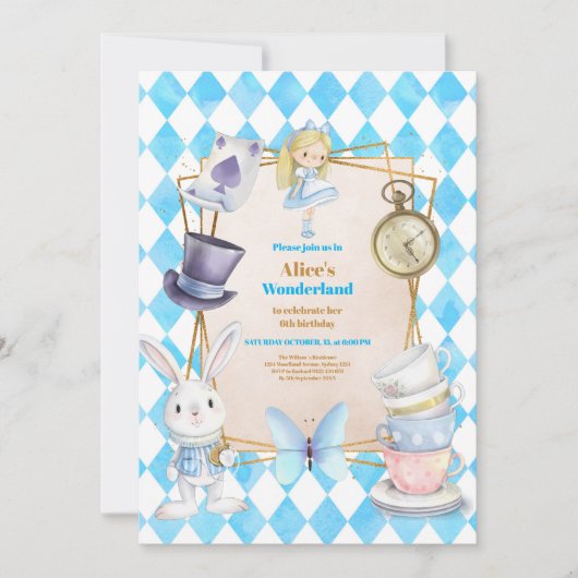 Invitation Whimsical Alice in Wonderland fête d'anniversaire (Devant)