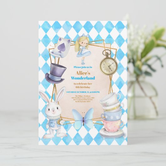 Invitation Whimsical Alice in Wonderland fête d'anniversaire (Debout devant)