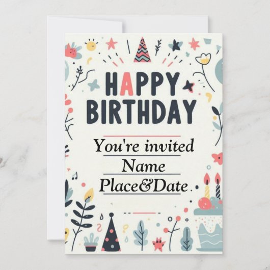 Invitation Whimsical Anniversaire - Fête Colorée (Devant)