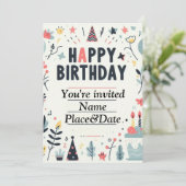 Invitation Whimsical Anniversaire - Fête Colorée (Debout devant)
