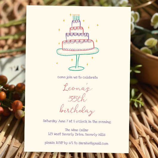 Invitation Whimsical Anniversaire Gâteau Cute Personnalisé Fê