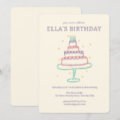 Invitation Whimsical Anniversaire Gâteau Cute Personnalisé Fê (Devant / Derrière)