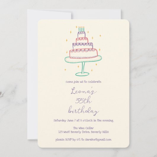 Invitation Whimsical Anniversaire Gâteau Cute Personnalisé Fê (Devant)