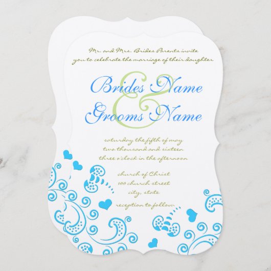 Invitation Whimsical Aqua Bumble Bee Swirl Mariage Inviter (Devant / Derrière)