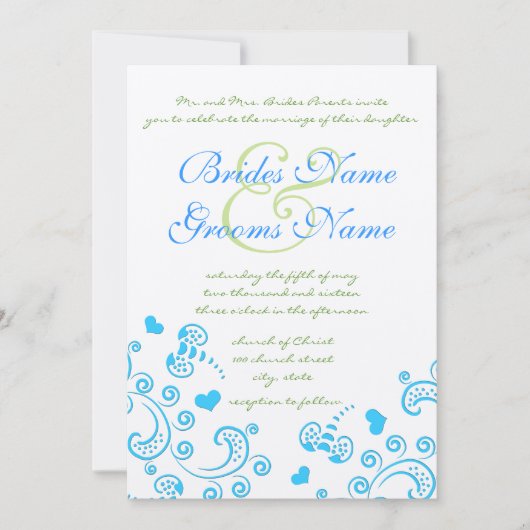 Invitation Whimsical Aqua Bumble Bee Swirl Mariage Inviter (Devant)