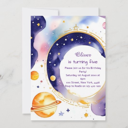 Invitation Whimsical Astro Adventure Personnalisé Anniversair (Devant)