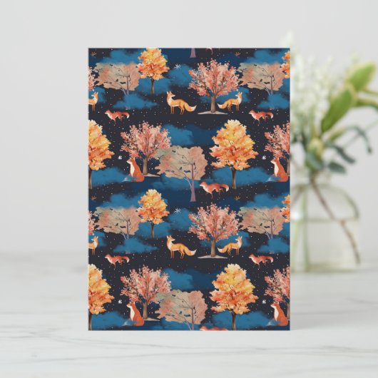 Invitation Whimsical Autumn Fox Night Forest Seamless Pattern (Debout devant)
